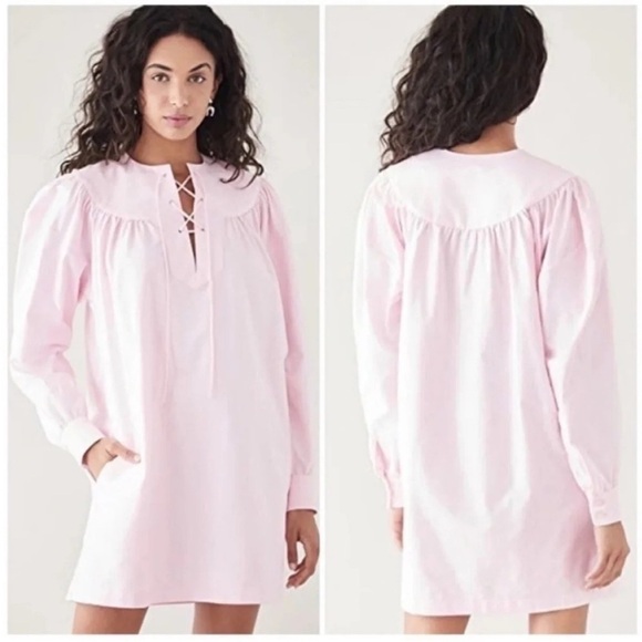 Rachel Comey Maquette Long Sleeve Lace Up Mini Dress Pink - Picture 1 of 12